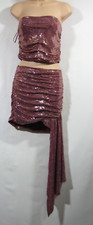 Ladies Skirt and Top Set Size L Maroon Glitter Boob Tube Mini Dance Disco VGC