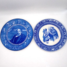 ROYAL DOULTON Pair of Antique Blue & White Plates 10.5" Dickens & Parting Guest