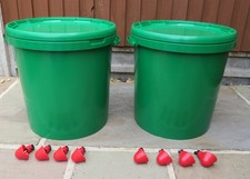 2 x 30L Green Plastic Buckets & 8 x Automatic Cup Drinkers, Chickens, Poultry