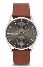 Skagen SKW6086 Men's Holst Multifunction Leather Strap Watch - (Brown) B+
