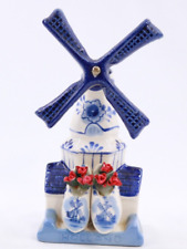 Delft Blue HOLLAND Windmill Souviner with Clogs & Tulips