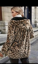 Womens Leopard jacket Faux Fur leopard Full Zip Jacket Hoody Size 12-14 new