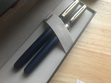 VINTAGE SHEAFFER PRELUDE (347) FOUNTAIN +ROLLERBALL SET, MATTE BLUE /GT,M NIB