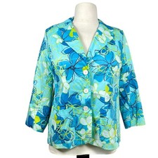 NWT Maggie Barnes Aqua Robin Egg Blue Green Floral Cotton Blazer Jacket 16P