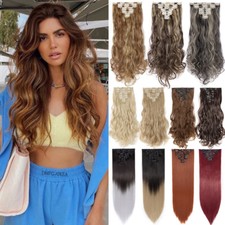 Real Natural Hair Piece Clip in Hair Extensions Full Head 8 Pieces THICK Braids