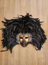 Vintage Venetian Atelier Marega Mask Carnival Mask Hand Painted Italy Feathers 