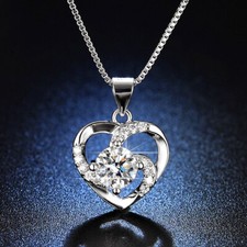 Crystal Love Heart Pendant 925 Sterling Silver Necklace Women Jewellery Gift UK