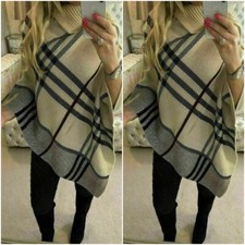 LADIES HIGH NECK PONCHO TARTAN