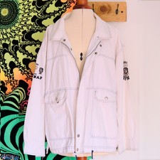 Naf Naf jacket white embroidered 90s y2k denim small medium coat parka bomber