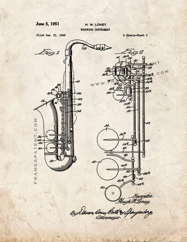 Saxophone patent print old - print,