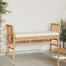 Bamboo Garden Bench Cream White 110x38x65cm with Cushion, Outdoor Seating