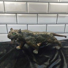 Large Cold Cast Resin Tiger With Bronze Patinated Design & Green Eyes- Tail AF