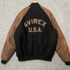 AVIREX USA Jacket 2XL Wool Leather Vintage Black Brown Flight Bomber Varsity Men