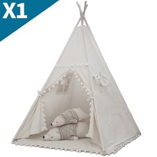 160CM Large Canvas Kids Teepee Star Wood Indian Tent Child In/Outdoor Play House