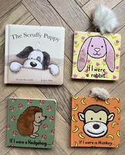 Jellycat Board Book Bundle x 4 Scruffy Puppy If I Were A Rabbit Hedgehog Monkey