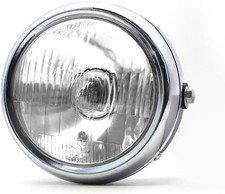 Universal Motorcycle Round Headlight 5.75 Inch Chrome Case with Clear Lens 12V