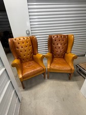 Unique Rare Elegant Genuine Tufted Leather Camelback Chairs for Home or Office