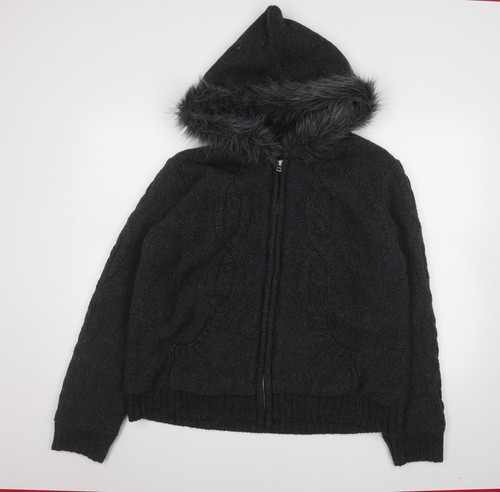 Women black faux - faux, hooded