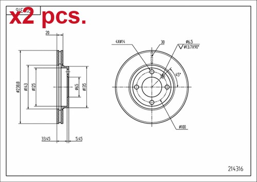 Pcs front brake disc - x2,