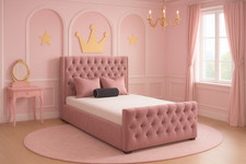 Kids Toddlers Single Bed With Mattress & Storage Plush Velvet 54" Headboard 3FT