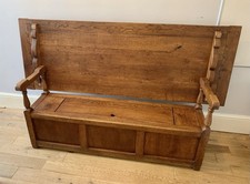 Large antique oak monks bench seat