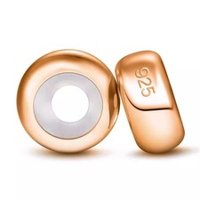 💖 TWO STOPPERS 925 Sterling Silver Charm Bead European fits Bracelet Rose Plate