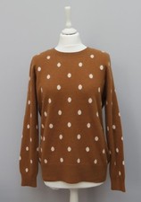 Peter Hahn 100% Cashmere Camel Tan & Ivory Spotty Crew Neck Jumper S - M