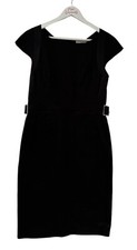 Karen Millen Women's Black Buckle Satin Bodycon Wiggle Dress ~ UK 12 US 8