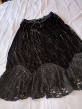 Bohemian Lagenlook  Long Velvet Lace Hem Skirt Skirt Free Size