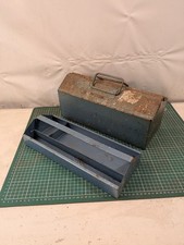 Vintage Metal Tool Box Storage Toolbox With Inner Tray Insert - Blue