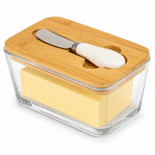 Bamboo lid glass - bamboo, butter