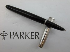 1960s Black Parker 51 Rolled Silver Fountain Pen, M/F 14K Nib, Serviced (M122)