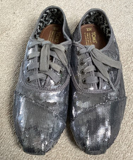 TOMS Silver Sequin Trainers Size 6.5 (US9)
