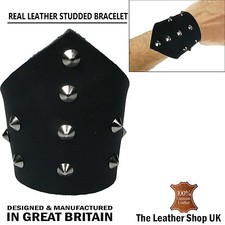 New Handmade Conical V-Shaped Leather Design Cuff Press Stud Wristband UK Made
