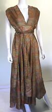Vintage Indian Parachute Block Print Pure Silk Long Cross Back Dress | Free