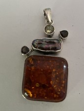 Unique amber pendant mounted - pendant,