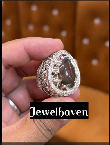 Natural black opal stone - natural, ring