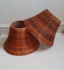 Pair of Woven Wicker Lampshades For A Table Lamp (Size In Photos)