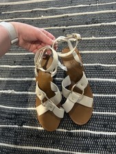 Marks and Spencer Cream Block Heel Sandals with Gold Buckle