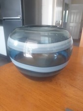 Large glass bowl.  Smoky Grey/blue Glass With A White Swirl. 