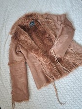 Brown Afghan coat short with tassels details Size XL Vintage y2k style faux fur