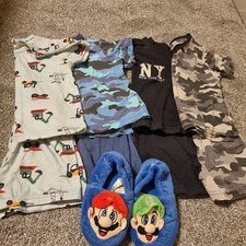 Boys Shorts Pajamas And Mario Slippers. Age 4 Years.