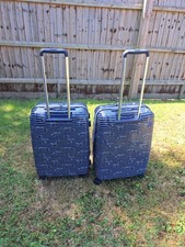 2 Radley 4 Wheel Medium Suitcases, Dog Stripe, Navy Blue, VGC