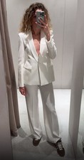 ZARA WOMAN ECRU ZW COLLECTION TUXEDO JACKET & Matching trousers Set SIZE XS