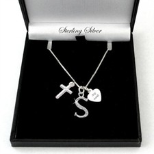 Letter Necklaces, 925 Silver, Cross Charm, Personalised, Engraving, Women, Girls