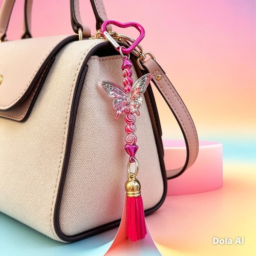 Pink butterfly bag charm - pink,