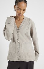 River Island Womens Cardigan Brown Knitted Long Sleeve V-Neck Jumper Top