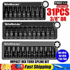 Impact Male Hex + Spline + Torx Bits Sockets with 3/8in Dr Bit Holder 31pcs Set