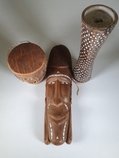 Vintage African Tribal Art Mask Drum Candle Holder