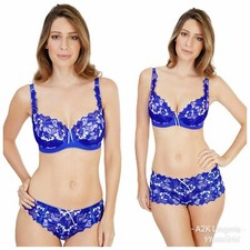 Lepel Fiore Cobalt/Ivory Full Cup, Padded Plunge, Short or Thong
